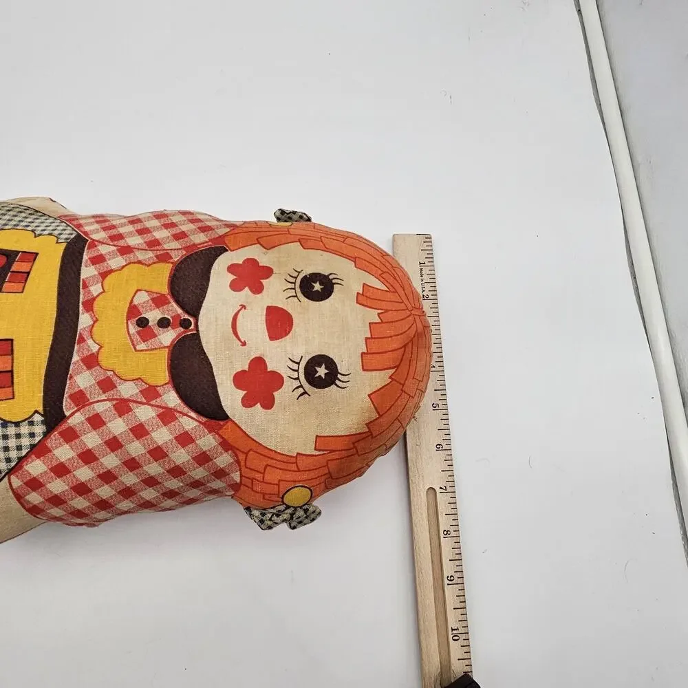 Vintage Raggedy Ann Style Stuffed Cloth Pillow Doll Handmade Cut‎ & Sew Folk Art